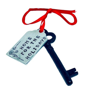 Handmade stamped silver aluminum tag cast iron skeleton key‎ holiday ornament